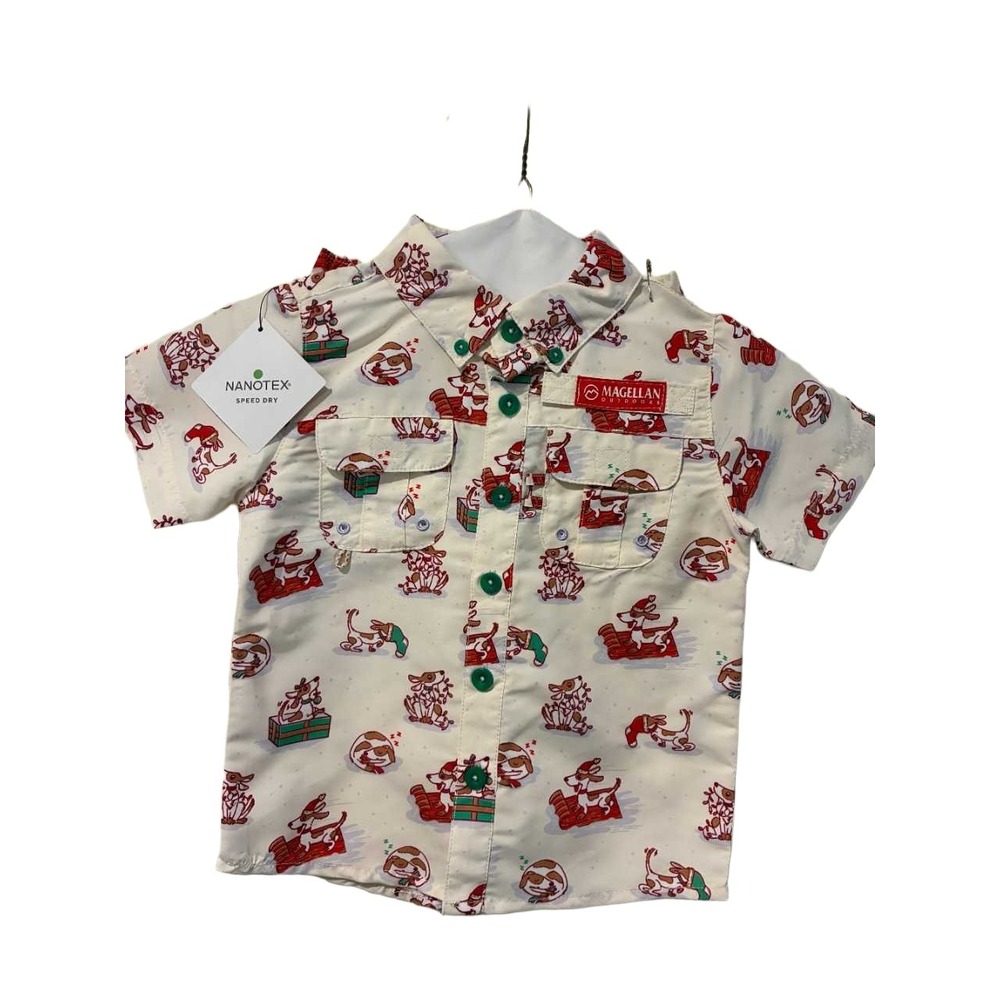 Magellan Outdoors Boys 2T Christmas Dog Nanotex Speed Dry Shirt and Shorts Set